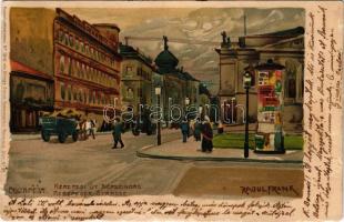 1925 Budapest VIII. Kerepesi út és Népszínház, hirdetőoszlop. Kuenstlerpostkarte No. 1846. von Ottmar Zieher No. 89. litho s: Raoul Frank (b)