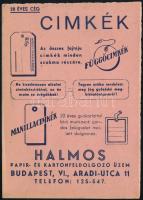 Halmos Papír- és Kartonfeldolgozó Üzem Bp. VI. Aradi utca reklámlap