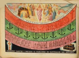 cca 1920-40 Egyházi témájú olasz metszetek, össz. 56 db. Litográfia, papír. Jelzés nélkül. Részben sérült és foltos. 44×61 cm.
