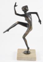 Josef Lorenzl (1892-1950): Art deco táncosnő. Patinázott bronz, márvány talapzaton, jelzés nélkül, m...