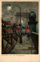 Budapest V. Lánchídon. Kuenstlerpostkarte No. 1933. von Ottmar Zieher No. 177. litho s: Raoul Frank (ázott sarok / wet corner)