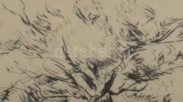 Borsos Miklós (1906-1990): Lányok a szabadban. Rézkarc, papír, jelzett, apró foltokkal, üvegezett fa...