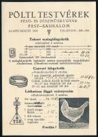 1944 Pöltl Testvérek Fésű- és Díszműárugyár, Pest-Sashalom árjegyzékes levelezőlapja