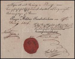 1836 Prager Militär Invaliedenhaus által kiállított német nyelvű házassági engedély viaszpecséttel