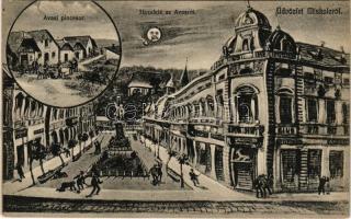 1910 Miskolc, Hazafelé az Avasról, Avasi pincesor, gyógyszertár. Humoros montázs részeg férfiakkal. Ferenczi B. kiadása