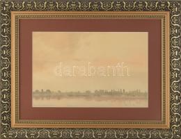 Dobroszláv Lajos (1902-1987): Vízparti táj. Akvarell, papír, jelezve jobbra lent. Dekoratív, üvegezett fakeretben, 24×36,5 cm.