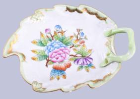 Herendi VBo mintás levél alakú ékszeres tálka, inda fogóval jelzett, hibátlan, 15x11 cm