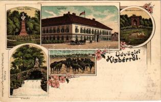 1900 Kisbér, Kozma és Wenckheim emlék, Ménesparancsnokság kastély, Pulai ménes, vízesés. Carl Otto Hayd No. 1429. Art Nouveau, floral, litho (EK)