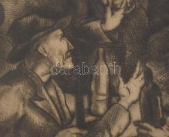 Jelzés nélkül: Asztaltársaság. Rézkarc, papír, jelzett, 19×16,5 cm, lapszéli néhány kevés apró foltt...