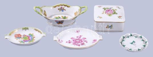 Herendi 5 darab tárgy, ékszeres edény, tálka, hamuzó, közte sérüléssel.