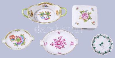 Herendi 5 darab tárgy, ékszeres edény, tálka, hamuzó, közte sérüléssel