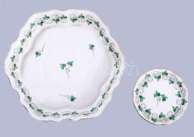 Herendi petrezselyemlevél mintás 5 részes asztali szett, jelzett, kis kopással, csikknyomó ragasztot...