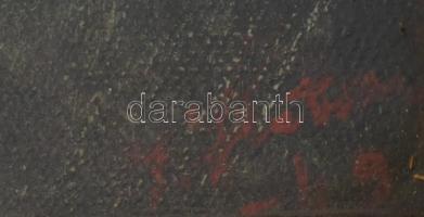 Olvashatatlan jelzéssel: Férfi vörös sálban. Olaj, vászon, kartonon. Üvegezett, kissé sérült fakeret...