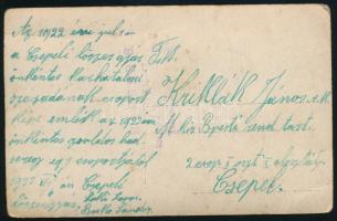 1922 Csepeli lőszergyár önkéntes karhatalmi századának csoportképe, megírt fotólap, 8,5x13,5 cm