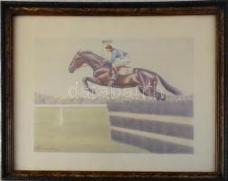 Damaszkin jelzéssel: Lóverseny. Vegyes technika, papír. Üvegezett fakeretben. 22x30 cm