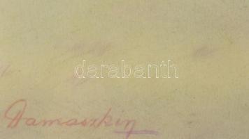 Damaszkin jelzéssel: Lóverseny. Vegyes technika, papír. Üvegezett fakeretben. 22x30 cm