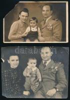 cca 1940 Kassa, kitüntetésekkel dekorált repülőtiszt családjával, 2 db fotó, kisebb sérülésekkel, sarokhiánnyal, 11x14 cm és 8,5x13,5 cm