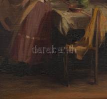 Gyertyáni Németh Gyula (1892-1946): Élet a házban. Olaj, vászon, jelezve jobbra lent. Javított. Sérü...