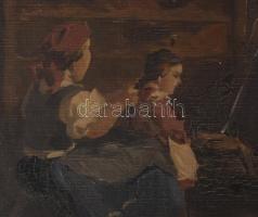 Gyertyáni Németh Gyula (1892-1946): Élet a házban. Olaj, vászon, jelezve jobbra lent. Javított. Sérü...