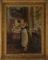 Olvashatatlan jelzéssel, Edouard Gelhay után, XX. sz. eleje: Tükröződés. Olaj, karton. Dekoratív, sérült fakeretben. 73x55,5 cm