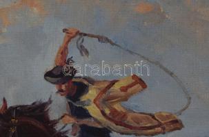 Kolozsváry Endre (1901-?): Lovak és csikós. Olaj, vászon, jelzett. Dekoratív, sérült fakeretben, 60×...