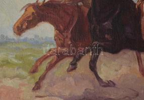 Kolozsváry Endre (1901-?): Lovak és csikós. Olaj, vászon, jelzett. Dekoratív, sérült fakeretben, 60×...