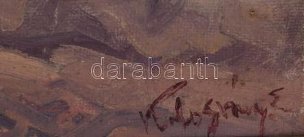 Kolozsváry Endre (1901-?): Lovak és csikós. Olaj, vászon, jelzett. Dekoratív, sérült fakeretben, 60×...