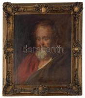 Jelzés nélkül, feltehetően XX. sz. eleji festő: Szakállas férfi portréja. Olaj, vászon, javított. Dekoratív, sérült fakeretben, 60×50 cm