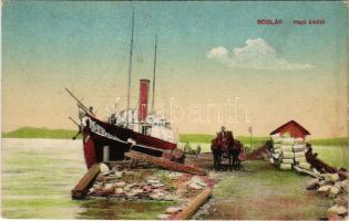 Balatonboglár, Hajókikötő, gőzhajó. Vasúti levelezőlapárusítás 2818. (EK)