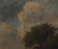 Olvashatatlan jelzéssel, XIX. sz.vége/XX. sz. eleje: Vízparti táj. Olaj, vászon. Sérült. Dekoratív, ...