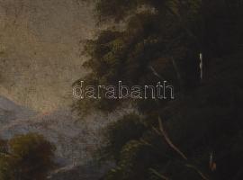 Olvashatatlan jelzéssel, XIX. sz.vége/XX. sz. eleje: Vízparti táj. Olaj, vászon. Sérült. Dekoratív, ...