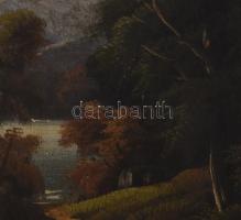 Olvashatatlan jelzéssel, XIX. sz.vége/XX. sz. eleje: Vízparti táj. Olaj, vászon. Sérült. Dekoratív, ...