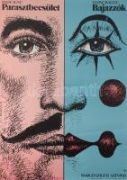 Kemény György (1936-): Parasztbecsület és Bajazzók, 1977. Plakát, papír, jelzés nélkül, Offset és J. Nyomda, 67,5x48 cm. Hajtásnyomokkal. Magyar pop art plakát!