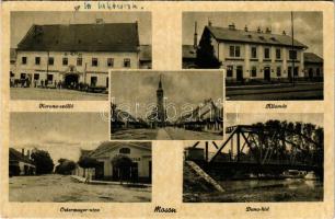 1944 Moson (Mosonmagyaróvár), Korona szálloda, vasútállomás, Ostermayer utca, Duna híd, templom (EB)