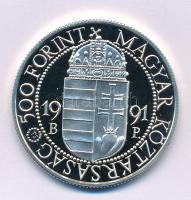 1991. 500Ft Ag "II. János Pál pápa látogatása" kapszulában, tanúsítvánnyal (28g/0,900/40mm) T:PP