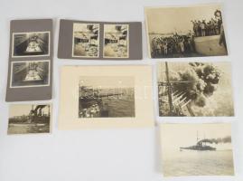 cca 1914-1918 Az Osztrák-Magyar Cs. és Kir. Haditengerészettel kapcsolatos fotó tétel, összesen 7 db, közte az SMS Tegetthoff és SMS Viribus Unitis dreadnought csatahajókat ábrázoló felvételek, az SMS Erzherzog Friedrich fedélzetéről készült sztereofotók, stb., 6x8 cm és 13x19 cm közötti méretben