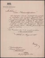 1878 Bécs (Wien), K. k. Geologische Reichsanstalt német nyelvű fejléces levele Franz Ritter von Hauer (1822-1899) geológus, igazgató aláírásával + 1887 Bécs, K. k. militär-geographisches Institut német nyelvű levele Könyves Tóth Mihály (1839-1919) okleveles mérnök (Könyves Tóth Mihály (1809-1895) író, református lelkész fia) részére, Heinrich Hartl (1840-1903) geológus, geodéta aláírásával, kisebb lapszéli sérülésekkel, foltokkal