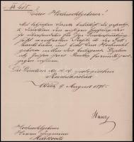 1878 Bécs (Wien), K. k. Geologische Reichsanstalt német nyelvű fejléces levele Franz Ritter von Haue...