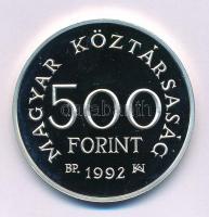1992. 500Ft Ag "Károly Róbert" kapszulában, tanúsítvánnyal (28g/0,900/40mm) T:PP