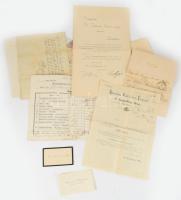 cca 1800-1910 Vegyes papírrégiség tétel, közte érdekes darabokkal: régi katonai irat, adásvételi szerződés, névjegykártyák, stb., összesen 13 db