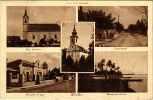 1947 Bölcske, Római katolikus és református templom, Kossuth Lajos utca, Dunaparti részlet, utcarészlet, gyógyszertár (fa)