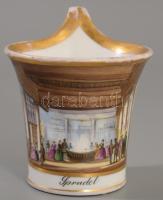 1846-1957 Christian Fischer Pirkenhammer kézzel festett emlékcsésze, előoldalán "Szökőkút"...