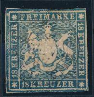 Német államok - Württemberg 1859 Mi 15 kis szélekkel, igen ritka, így is gyűjteményi darab RRR! (Mi EUR 1.500.-)