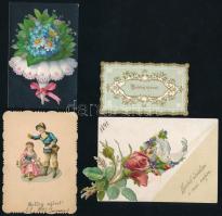 cca 1890 4 db díszes litho üdvözlőkártya, közte litho
