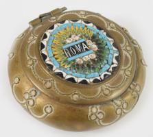 Réz ékszeres szelence murano mikromozaik díszítéssel, d: 4,5 cm