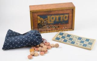 Lotto játék, fa dobozában, 12x19 cm