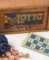 Lotto játék, fa dobozában, 12x19 cm