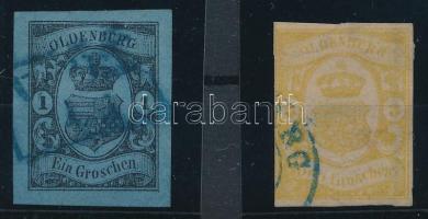 Német államok - Oldenburg 1859/1861 Mi 6, 14 (Mi EUR 610.-) (Mi 14 szűkre vágva / cut tight)