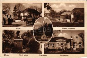 1950 Karád, Fő tér, Kossuth Lajos utca, Hősök szobra, Országzászló, gyógyszertár (vágott / cut)