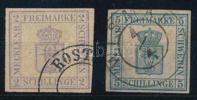 Német államok - Mecklenburg-Schwerin 1864 Mi 6, 8 (Mi EUR min. 640.-) (Mi 6 papírelvékonyodás / thin paper)